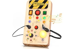 OAKJAR Montessori Busy Board for 1+ Year Old, Musical Wooden Learning Toys with LED Lights, Autism Sensory Toys for Toddlers 1-3, Baby Travel Toys, Christmas & Birthday Gift for Kids Ages 2-4