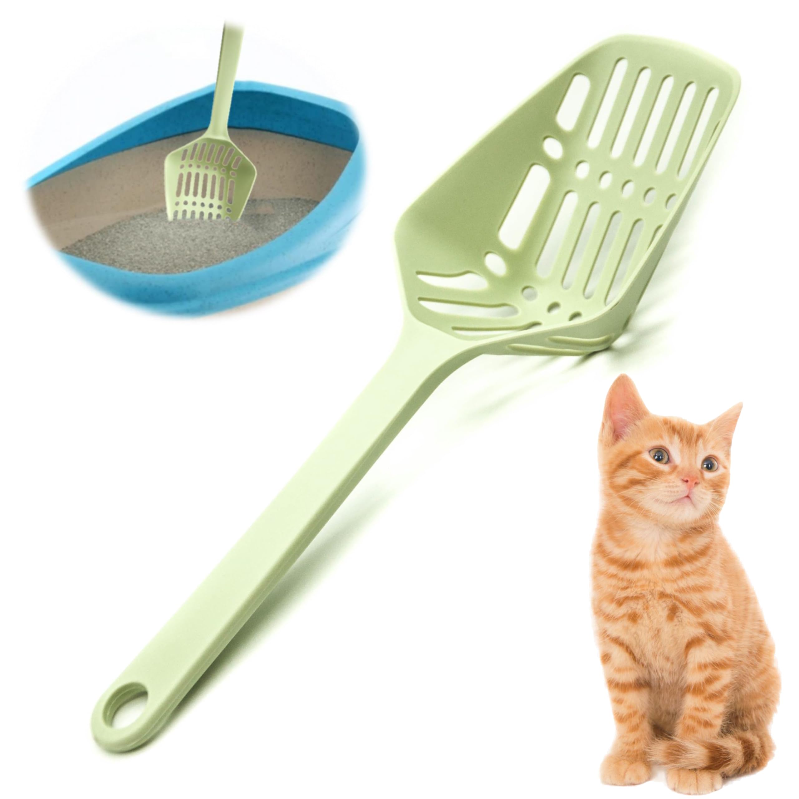Petopedia Strong Cat Litter Scoop – Plastic Shovel for Cats Litters, Poop Scoop – Handy Sand Sifter, Sieve Cleaning Tool – Used with Litter Box and Trays for Cats & Kittens (Green, Medium)