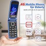 uleway 4G Big Button Senior Flip Phone 2.4/1.8 IPS SOS Dock Blue view 2