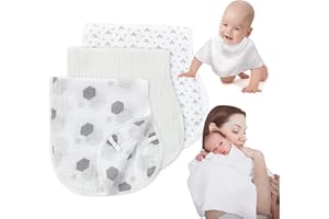 COTTONBEBE Muslin Burp Cloths with Snaps, Multi-Use Burpy Bib 100% Natural Cotton，Large 22"X11" Extra Absorbent Burping Cloth for Baby Girl & Boy, Grey & White
