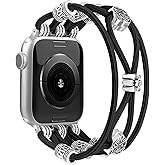Newlibery Beaded Bracelet Compatible with Apple Watch Band 41mm 38mm 44mm 42mm 45mm 46mm 49mm Women Boho Braided Solo Loop Nylon Stretchy Dressy Strap for iWatch Serie11/10/9/8/7/6/5/4 SE 3/2/1 Ultra