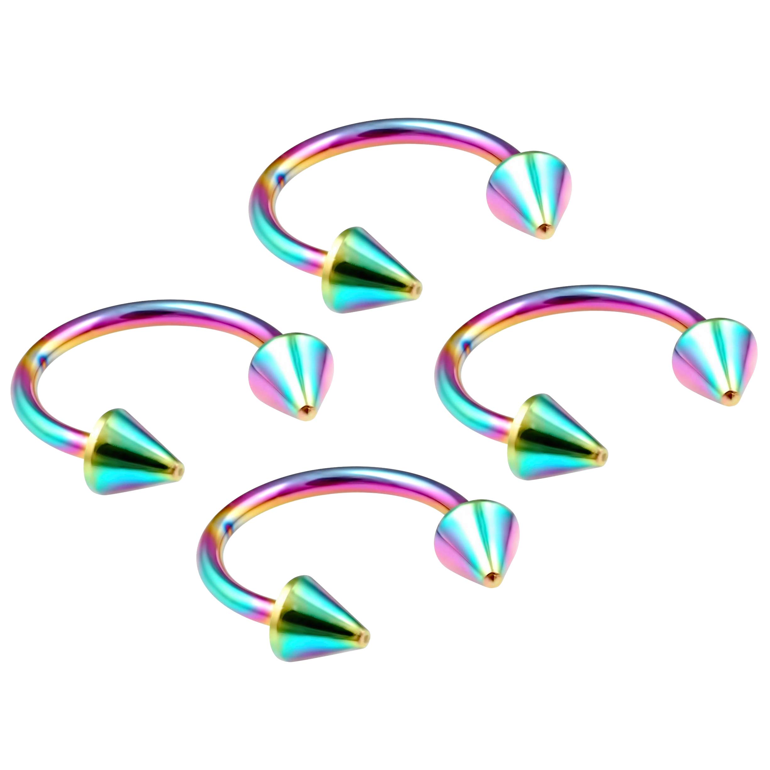 4pc 16g 1.2mm Rainbow Horseshoe Bar Circular Barbell Earring Tragus Piercing Stainless Steel Cone Set Lot 10mm