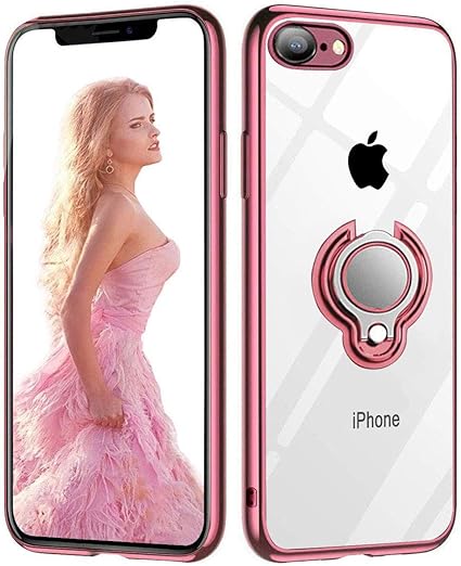 Amazon Iphone Se ケース 第2世代 Iphone8 ケース Iphone7 ケース リング付き 透明 Tpu 耐衝撃 クリア 車載ホルダー対応 軽量 薄型 擦り傷防止 取り出し易い メッキ加工 携帯カバー スタンド機能 落下防止 オシャレ ストラップホール付き ローズゴールド ケース
