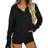 Fisoew Womens Cropped Sweatshirts Casual Henley Neck Snap Button Long Sleeve Ribbed Loose Fit Fall Crop Tops