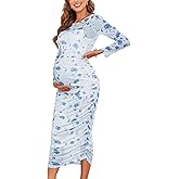 CYCLAMEN 2024 Maternity Mesh Dress Ruched Side Round Neck Pregnancy Dresses Baby Shower Wedding Guest Cocktail Party