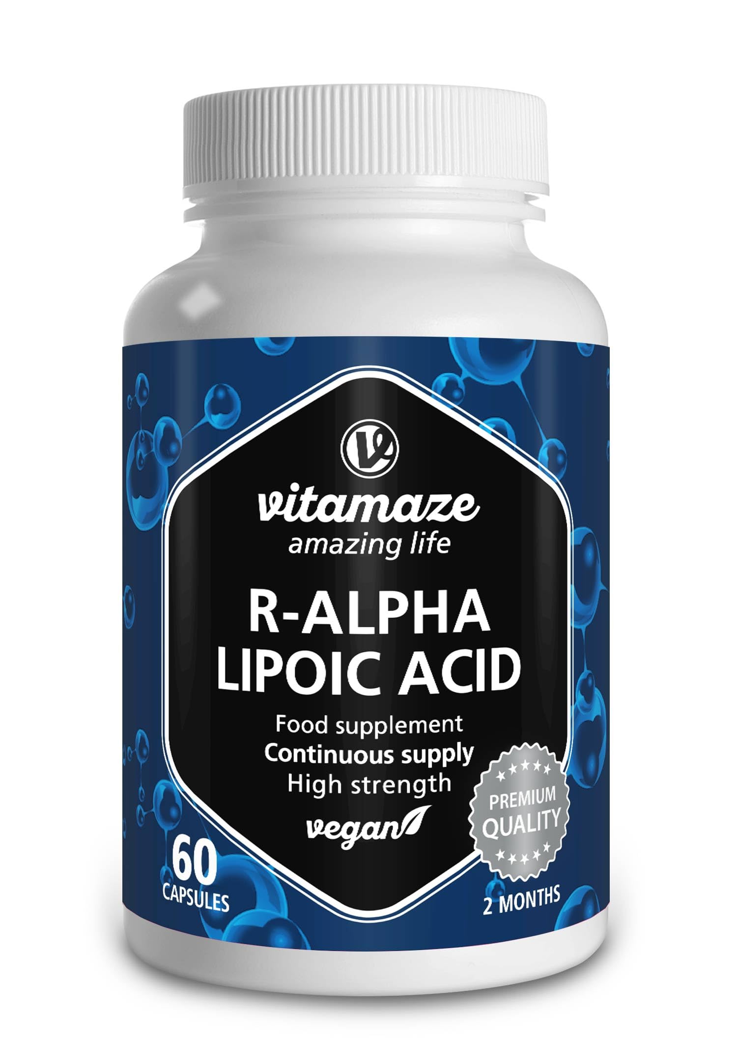Alpha Lipoic Acid High Strength - 60 Vegan Capsules, 2 Months Supply - ALA Natural Antioxidant 200mg- Food Supplement Without Unnecessary Additives