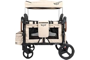 Keenz VYOO Stroller Wagon with Canopy - Foldable Design for Easy Storage, 5 Seating Positions for Kids, Enhanced Child Safety, All-Terrain Mobility, 4-Passangers, Mocha