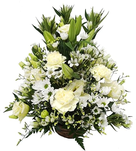 Amazon お供え お悔み 法要 四十九日 生花 フラワーアレンジメント ユリ 入り L サイズ 高さ45cm 白のみ フラワーアレンジメント オンライン通販