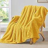 BEDELITE Fleece Throw Blanket for Couch - 300GSM Soft & Warm Fluffy Yellow Blanket, Decorative and Giftable Striped Blankets for Women, Men, 50"x60"