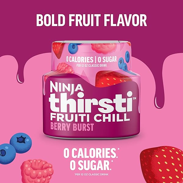 NINJA THIRSTI FLAVORED WATER DROPS, FRUITI CHILL BERRY BURST, BOLD FRUIT FLAVOR, SPARKLING OR STILL, ZERO CALORIES, ZERO SUGAR, MAKES 17, 12OZ DRINKS, 3 PACK, WCFBRPNAM
