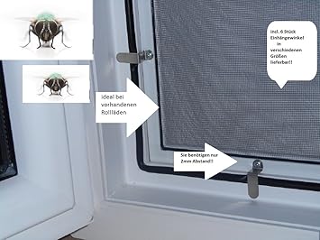 Fliegengitter- Fenster- Mücken- Insektenschutz- Alu- Weiss optimal für Rolläden (100cm x 120cm, 19mm Einhängewinkel)