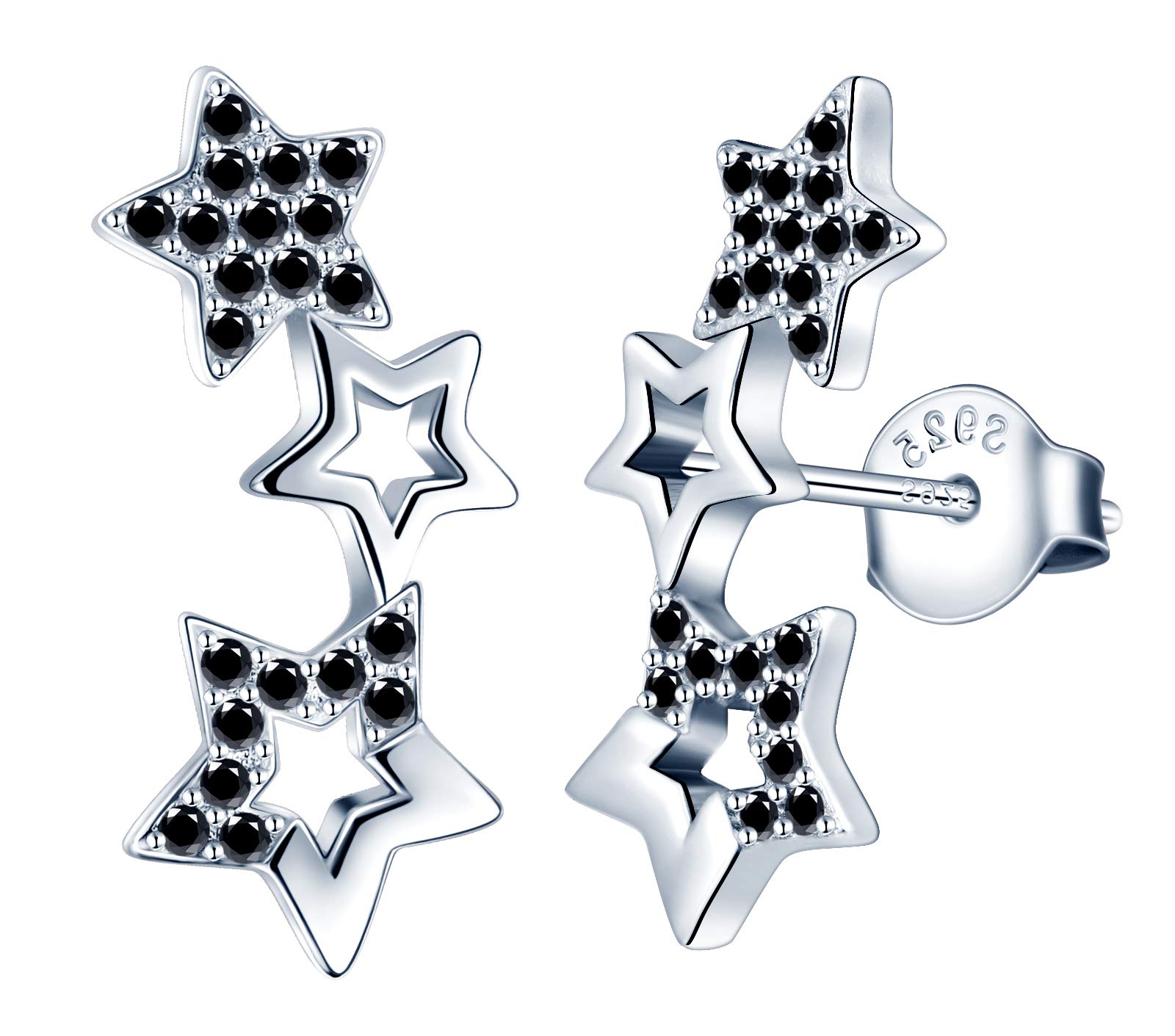 MicLee Woman's girl's Earrings, 925 Sterling silver star earrings, Shiny diamond meteor earrings studs inlaid zircon