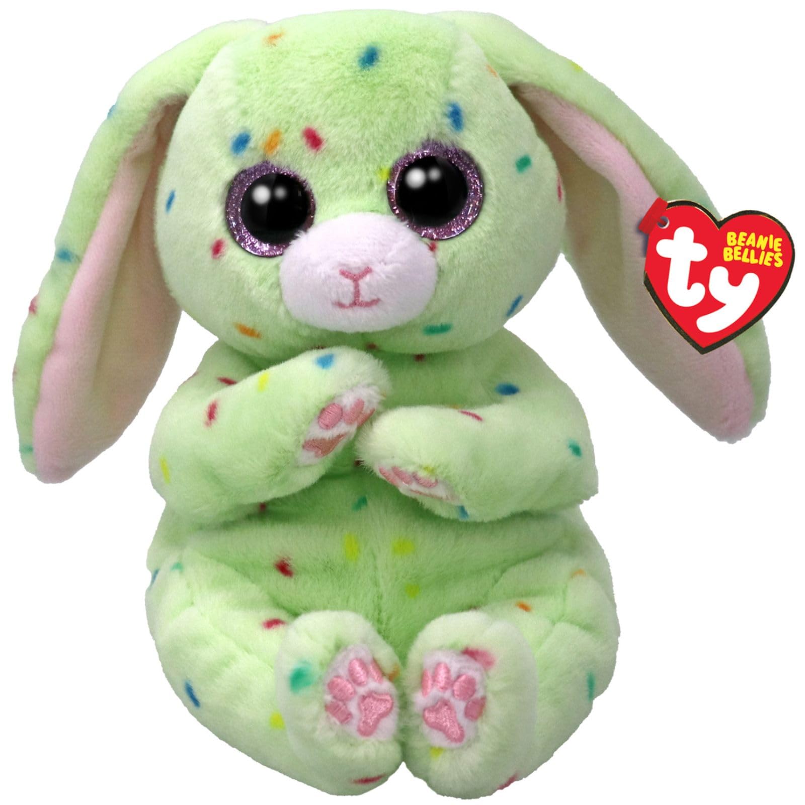 TY Beanie Bellies - Fern The Easter Bunny Green with Glitter Pink Eyes, Cuddly Plush Animals with Soft Belly Original Easter Special - 20 cm - T41514