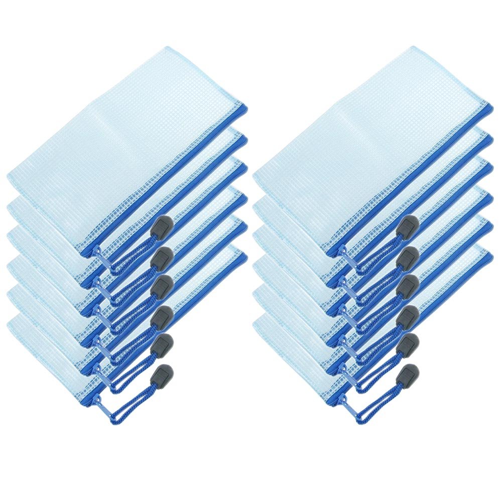 Pack of 12 PVC A6 zip document wallets/folders. School Office Magazine File Document Wallet Pack. Zip closure. Folder holder. blue