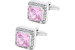 Jonwo Pink Crystal Square Silver Cufflinks for Men Lady In Gift Case Classic Faceted Gemstone Men's Cufflinks Jewelry Set for Wedding Anniversary Business Party Events Tuxedo Dress