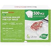 Bonsenkitchen Precut Vacuum Sealer Bags, 500 Pint 6" x 9" Food Sealer Bags,Commercial Grade, BPA Free, Heavy Duty, Customized Size Vacuum Bags for Vac Storage, Meal Prep or Sous Vide Cooking, VB11