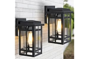 MYHXQ Outdoor Wall Light Fixtures 9.76'', Waterproof Porch Lights Lantern, Exterior Modern Matte Black Wall Mount Lighting, Anti-Rust E26 Socket Outside Scones for Front Door Garage Patio, 2 Pack