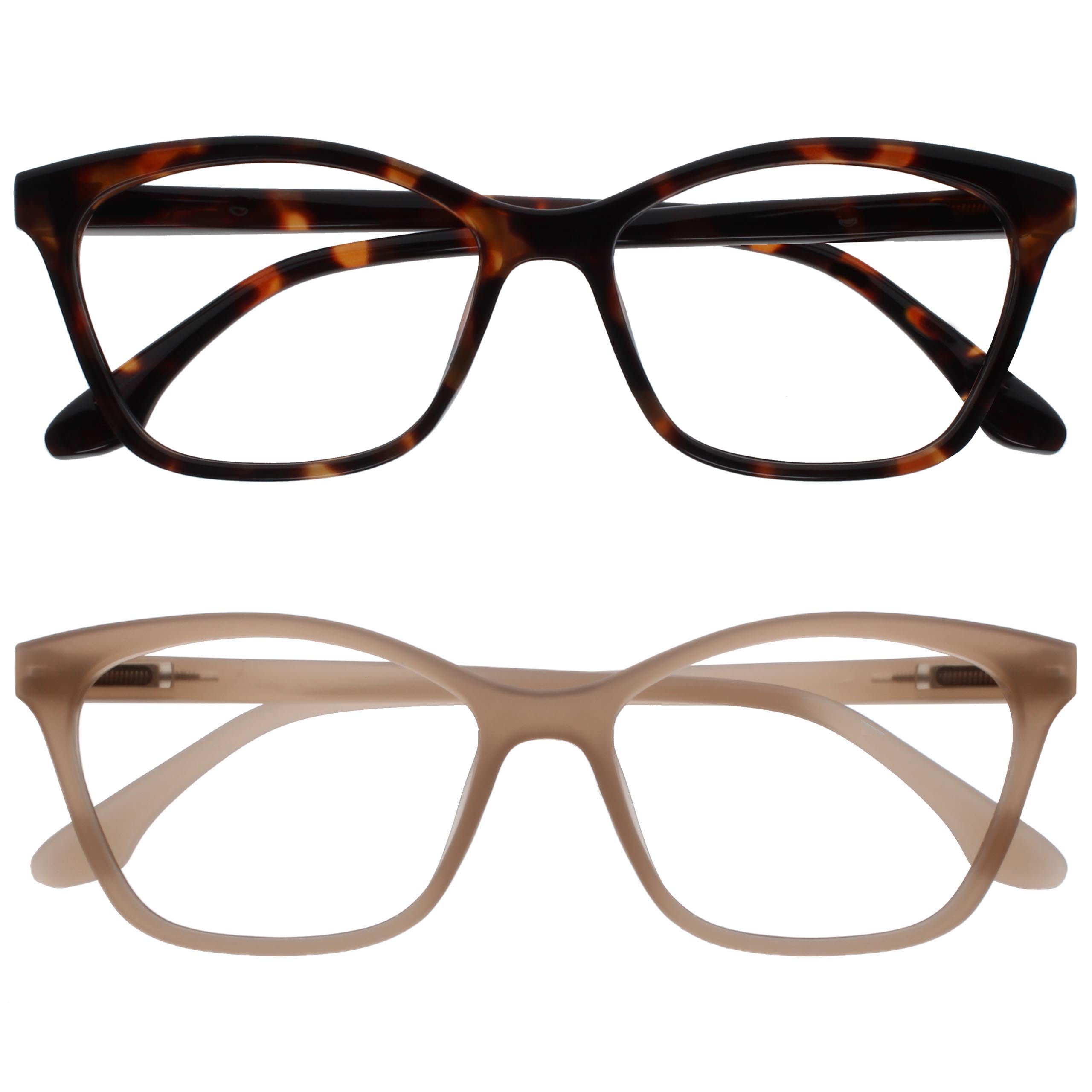 OPULIZE KAT Reading Glasses - 2-Pack - Cat-Eye Frame - Brown, Taupe - Men & Women - Spring Hinges - RR59-2U - +2.50