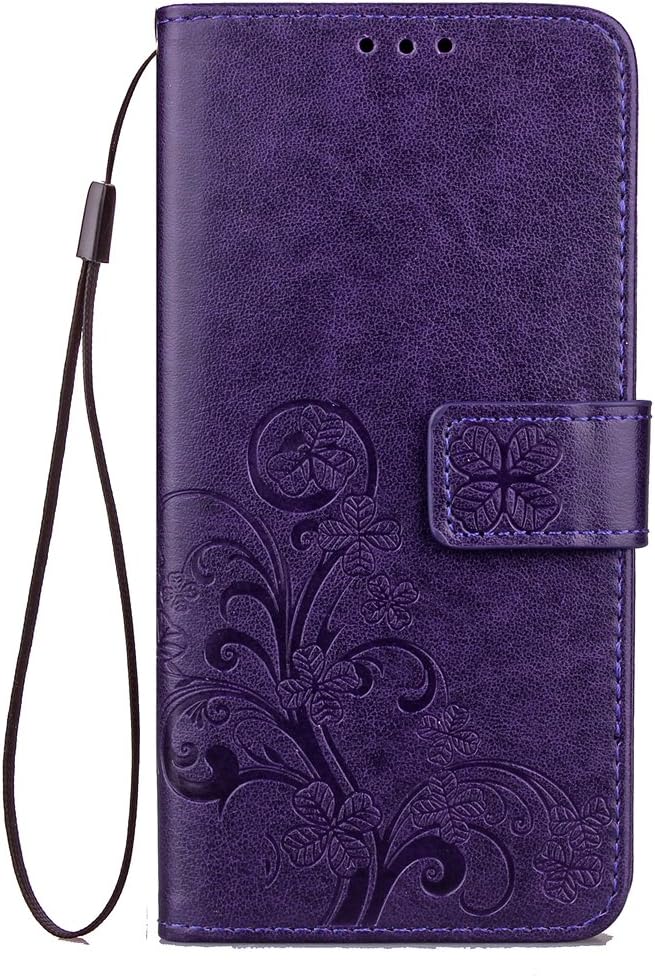 for Sharp Aquos R SHV39 Bookstyle Case, Clover PU Leather Flip Wallet Case Cover (Purple)