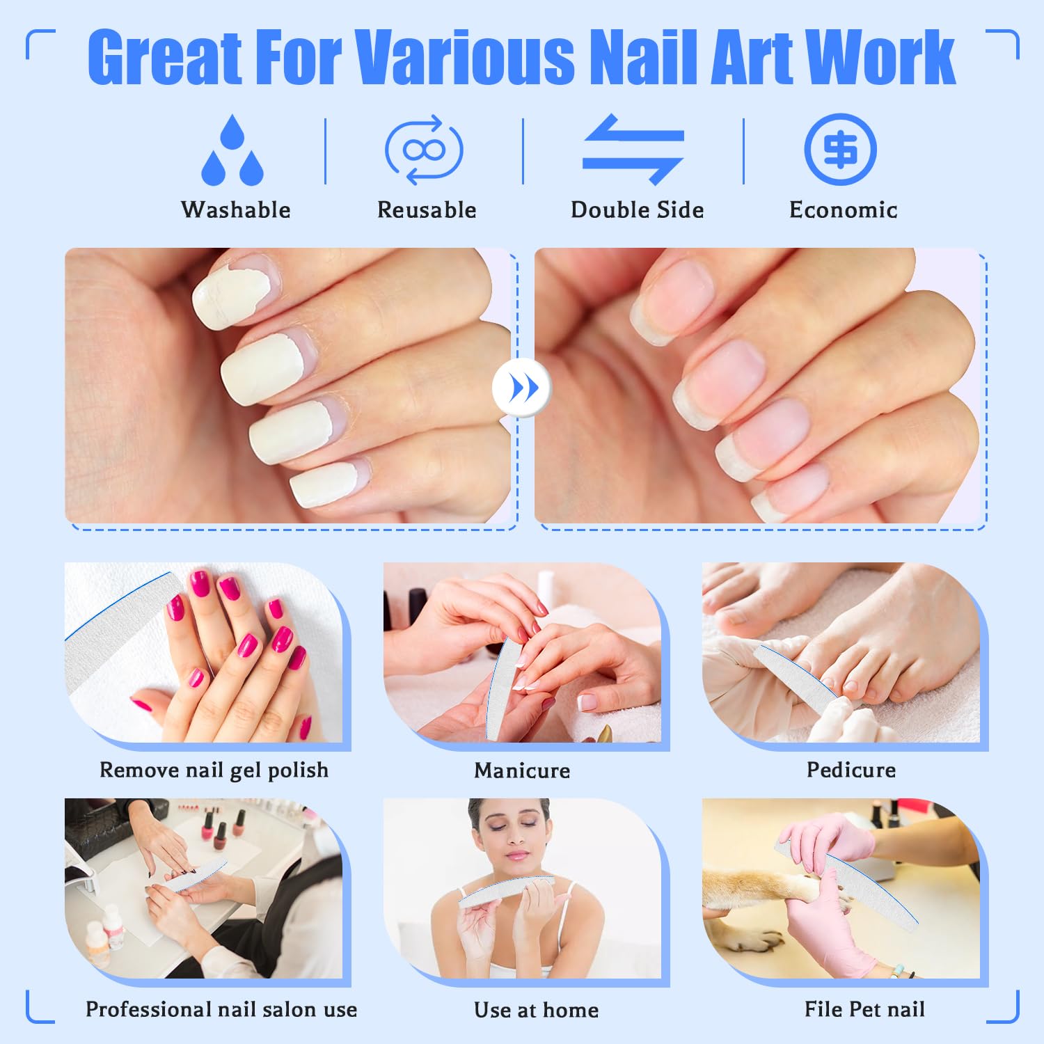 12 PCS Nail Files for Acrylic Nails, 80/80 Grit Nail File for Poly Nail Extension Gel Emery Boards Nail Files Doubled Sides Coarse Washable Nail File Manicure Tools for Home and Salon Use