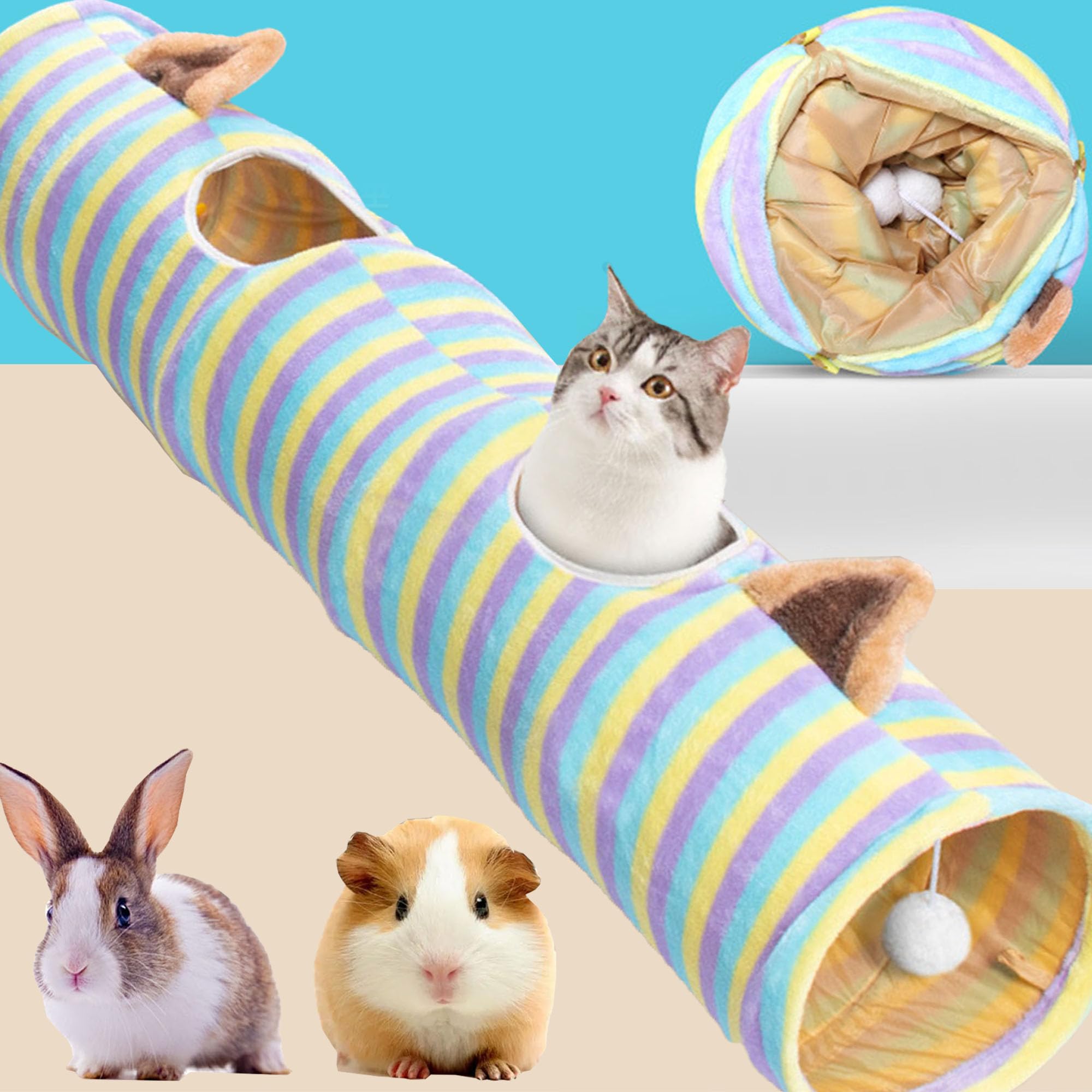 MZSX Cat Tunnel Toy, Collapsible Cat Playhouse Pet Play Tunnel Tube, Suede Crinkle Toy, It comes with a rattling paper, Suitability Puppy, Rabbits, Indoor and Outdoor Use (120cm)