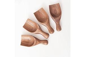 MornHalo 4PCS Wooden Measuring Coffee Scoop Set Walnut Wood Coffee Lovers Scoops Wooden Tablespoon for Measuring Coffee Beans Ground Coffee Dry Powder and Bath Salt Scoop