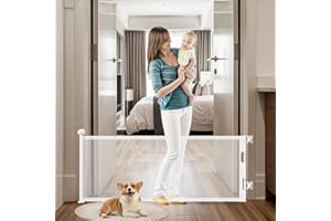 PRAVOLUXMAX 24" Tall Retractable Baby Gates to Step Over, Short Dog Gates Pet Gate for Puppies Small Dogs, 0-55" Wide Adjustable Mesh Baby Gate for Doorways and Stairs, Indoor/Outdoor Use