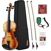 Eastar 4/4 Violin Set Full Size Fiddle Solidwood for Adults with Hard Case, Shoulder Rest, Rosin, Two Bows, Clip-on Tuner and Extra Strings, EVA-330