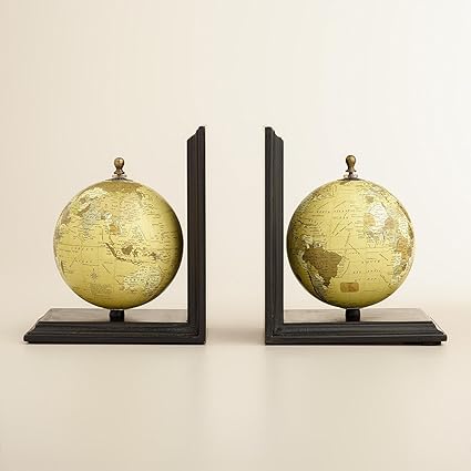 M&M Globe Vintage Bookend, Decorative Bookends for Office decor,Kitchen,Bookshelf for Decorative, Living Room,Home Decor and Gift Item 8 Inches Height