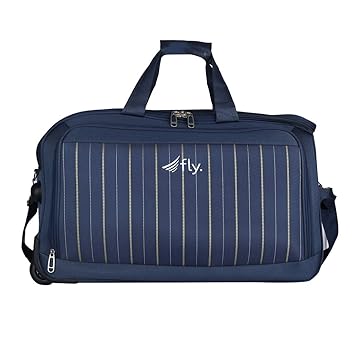 Fly Navy Alexa Plus Small Size Below 55 Travel Duffel Bag | Weekender Soft Fabric with 2 Wheel Trolley Two Way Carry (Hang or Drag) with Waterproof metrical for Men and Women