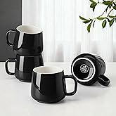 Teocera Ceramic Coffee Mug Set of 4-12 oz Coffee Mugs with Large Handles for Hot or Cold Drinks Like Latte, Cocoa, Tea or Juice - Smooth Ceramic, Dishwasher Safe,Black
