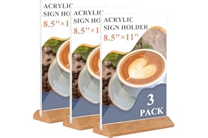 DUNGU Acrylic Sign Holder 8.5 x 11 - 3Pack Acrylic Display Stands with Wood Base,Double Sided Picture Frames, Flyer Paper Holder,Small Business Essentials for Wedding,Centerpiece,Restaurants Office Store