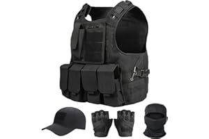 VPZenar Tactical Vest for Men, Airsoft Vest, Black Molle Vest and Cap Protective Equipment, Tactical Airsoft Gear
