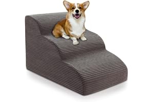 CEEKLIYBEAR Curved Dog Stairs Ramp for Beds Couches and Chair, 15.7" H, 3-Step Dog Steps for Small Dogs, Pet Stairs for Cats with Non-Slip, Removable and Washable Cover,Balanced Pet Steps Indoor, Deep Grey