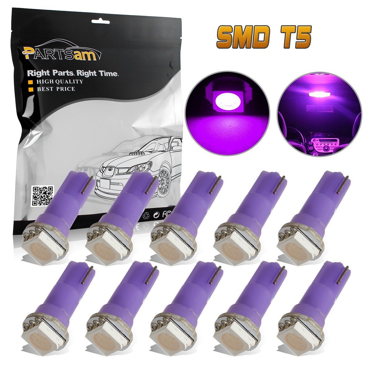 Partsam T5 37 73 74 2721 Instrument Panel LED Light Gauge Cluster Dash Indicator Bulbs for Silverado, Purple, Pack of 10