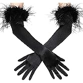 Acenail Black Feather Satin Opera Evening Wedding Women's Gloves - Elbow Length, Perfect for 1920s Costume or Halloween