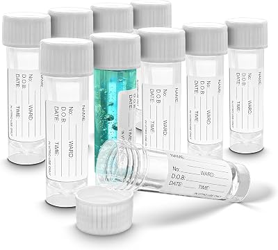 10x RE-GEN 30ml Clear Plastic Specimen Pots Screw Top Lids Label Markers