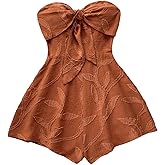 SOLY HUX Women's Summer Strapless Tube Romper Tie Knot Front Sleeveless Boho Short Jumpsuit