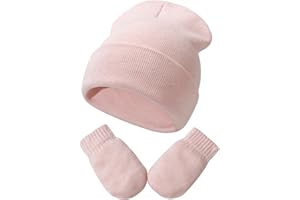 DANMY Baby Beanie Hat Gloves Set, Kids Winter Warm Knit Hat with glvoes,Toddler Soft Beanie for Little Boys Little Girls Children