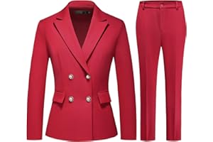 MODFUL Women's 2 Piece Business Suit Double Breasted Blazer and Pants Work Suit Set