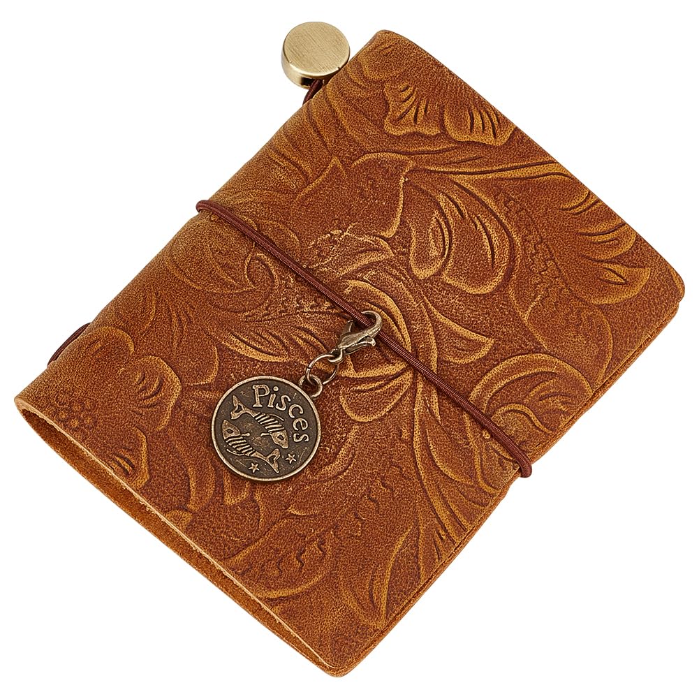 CRASPIRE Leather Journal Notebook Small Carving Floral Travel Vintage Daily 3.3x3.1in Blank Paper Refillable 128 Pages Bound Portable Notepad for Man Women Antique Gifts Artist Traveler Writing Brown