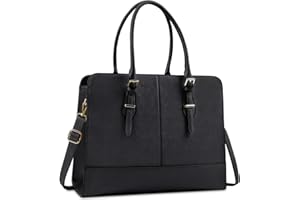KTMOUW Laptop Bag for Women Leather Work Tote 15.6 Inch Laptop for Computer Bag Waterproof Business Office Professional Large Capacity Handbag Shoulder Bag Black