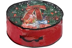 Propik Christmas Wreath Storage Bag 36" - Garland Holiday Container with Clear Window - Tear Resistant Fabric - 36" X 36" X 8" (Red)