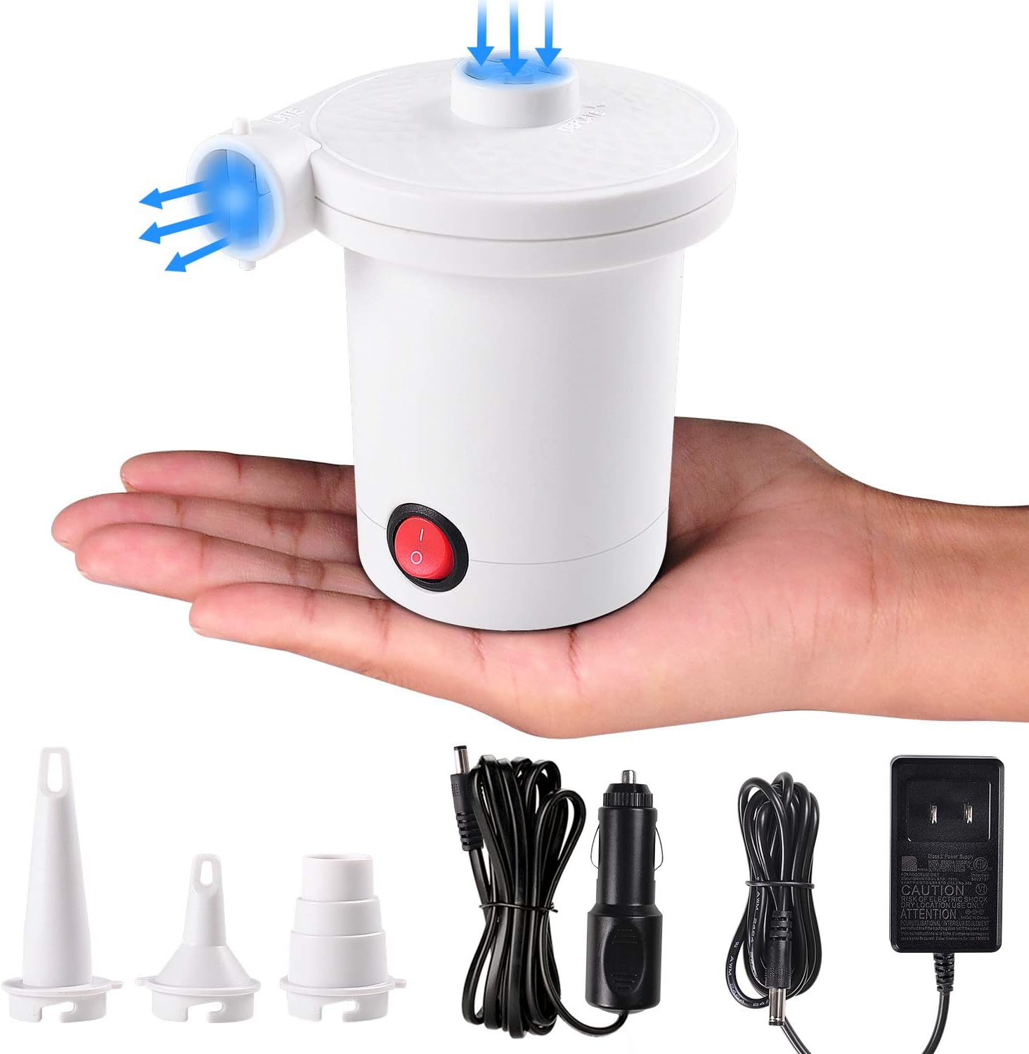 chamvis Mini Electric Air Pump,Portable AC/DC Electric Pump with 3 Nozzles for Inflatables for Air Mattress Exercise Ball Inflatables Bed Boat Pool Toy Raft Pump(White): Home & Kitchen