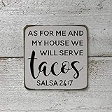 As for Me and My House We Will Serve Tacos Salsa 247 Funny Kitchen Decor Refrigerator Taco Lover Gift Wooden Sign Crafts for Living Room Decorative
