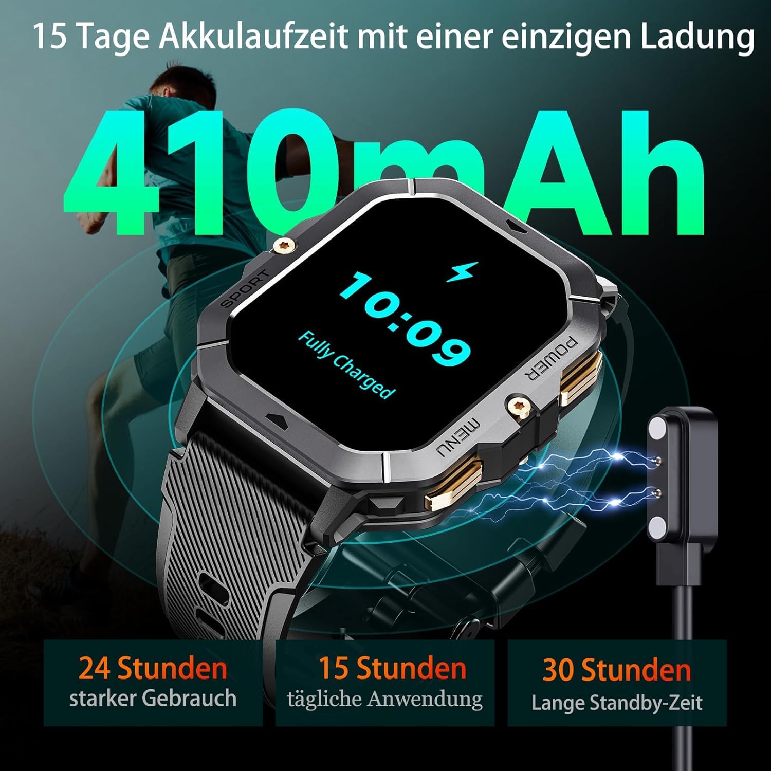 OUKITEL Smartwatch Men's 2.02 Inch Military Fitness Watch with Bluetooth Calls, Rugged Smart Watch Waterproof 410 mAh Sleep 100+ Sports Mode Pedometer for Android iOS