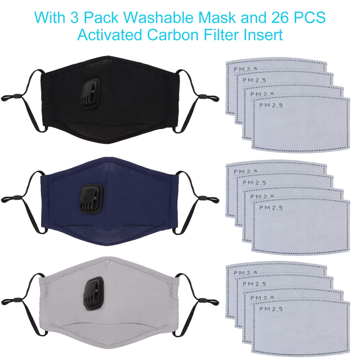 Mouth Masks,Kapmore 3PCS Anti Dust Pollution Mask Breathable Washable Fashion Cotton PM2.5 Dust Mask Mouth Mask with Adjustable Straps for Adult