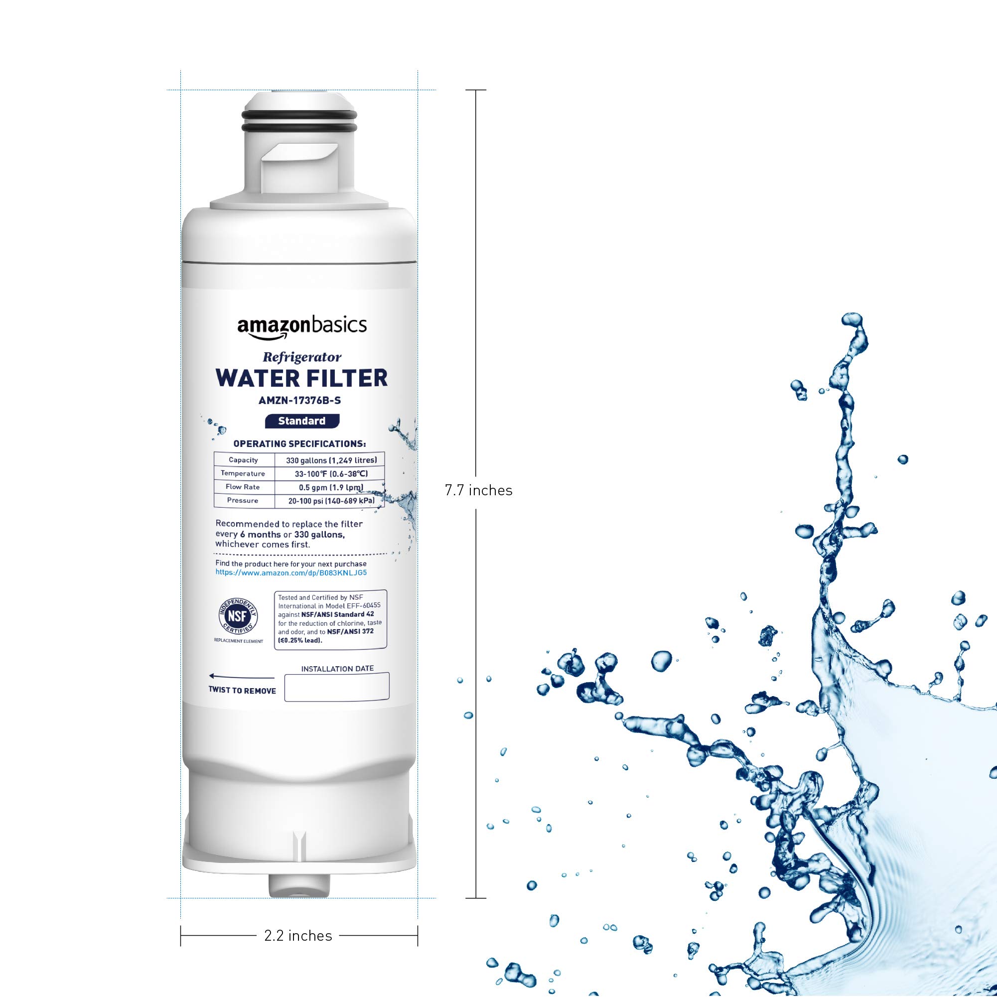 Amazon Basics Replacement Samsung DA97-17376B, HAF-QIN/EXP Refrigerator Water Filter, 3-Pack, Standard Filtration
