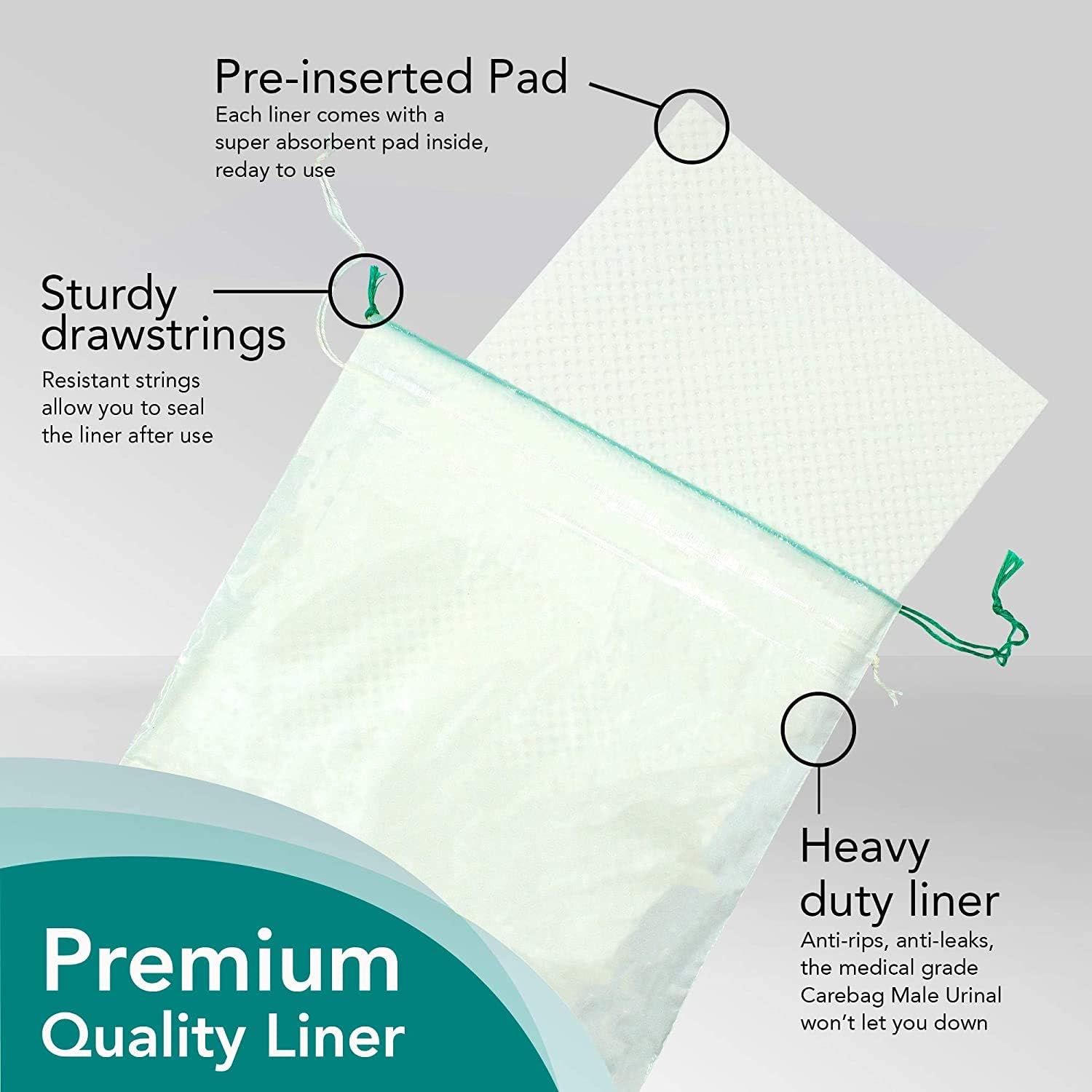 Carebag Medical Grade Male Urinal Bag with Super Absorbent Pad, 20 Count - Travel Urinal for Men - 20 Disposable Bedside Urinal Bottle Bags - Leak-Resistant: Health & Personal Care