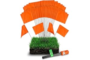 Fluorescent Orange Yard Marking Flags - 4x5x15 Inch Marker Flags - 50 Pack - Markers For Lawn, Irrigation, Landscaping, Surve